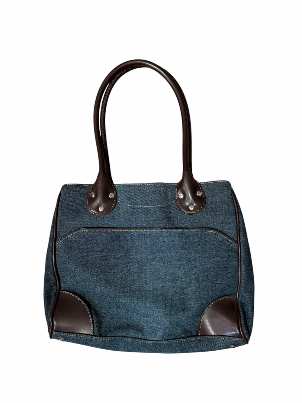 Nine West Dark Blue Denim Tote Bag Purse with Dark Brown Trim
